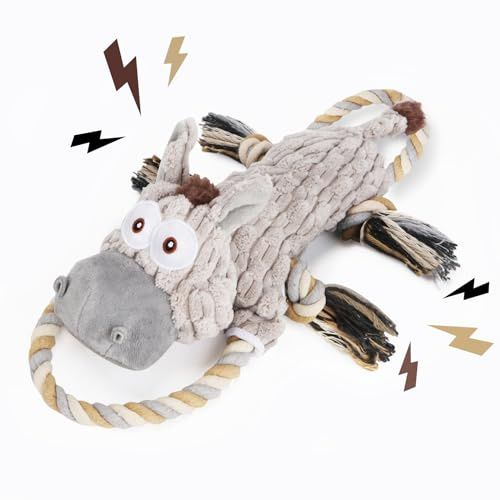 Drmstow Large Squeaky Dog Toys for Aggressive Chewers,Interactive Tug of War Puppy Toys with Pull Rope,Tough Plush Pet Dog Chew Toys for Small, Medium and Big Dogs