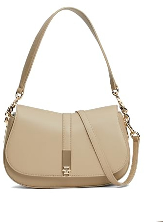Tommy Hilfiger Satteltasche aus Leder mit abnehmbarem Crossbody-Gurt, Beige, Einheitsgröße