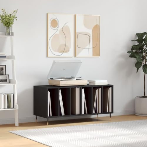 ShCuShan Mobile Porta Dischi Nero 100x38x48 cm in Legno Multistrato,Supporto per giradischi,supporto per giradischi in legno, supporto per giradischi con spazio di archiviazione