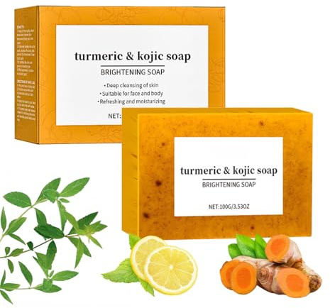 Natural Turmeric Soap, Kojic Acid & Turmeric Soap, Kojic Acid Lemon Soap Bar & Smooth Skin, Brightening, Deep Cleansing, Refreshing, Moisturizing 1pcs (pack of 1)
