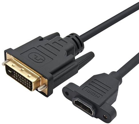 RIKYJIC Câble d'extension HDMI femelle vers DVI 24 + 1 broches, espacement de 27 mm, avec oreille et écrou de montage (0,3 m)