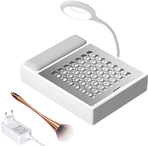 FREEUP Nagelstaubsauger mit Filter, LED-Lampe und PU Handauflage | Stufenlos Einstellbare Staubabsaugung für Gel- und Acrylnägel, kompakt für Nageldesign zu Zuhause oder Nagelstudio