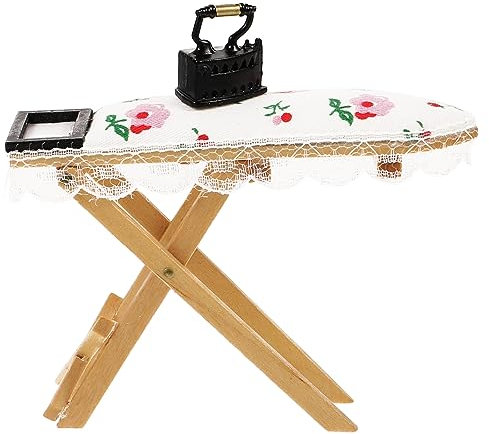 Hohopeti Miniatur Bügelbrett Mit Spielzeugbügeleisen Dekoration Für Puppenhäuser Miniaturmöbel Für -projekte Für Feengarten Und Tischdeko Detailreiche Handwerkskunst Leicht Und