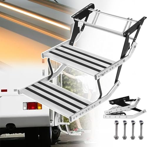 ASumPio Marches Pliantes pour Camping-Car, Marches pour Camping-Car Manuelles Pliantes, Tabourets Rabattables pour Camping-Car, Escaliers De Caravane, Marches Antidérapantes,Double Layer-One Size