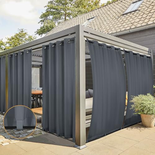 Cortina para Exterior 2 Piezas Cortinas Exteriores Impermeable Protección Solar, Cortinas para Balcones Pérgolas con Ojales, Cortinas con Trabillas en La Parte Inferior (213 x 132cm, Gris Oscuro)