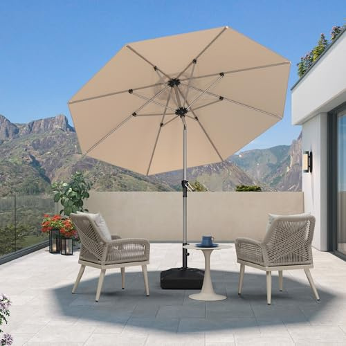 PURPLE LEAF Sonnenschirm Achteckig 270 cm Alu Gartenschirm Kinckbar Marktschirm mit Kurbel zum Öffnen Schließen UV 50+ Mittelstockschirme Wasserabweisend Kurbelschirm für Gärten Market, Beige