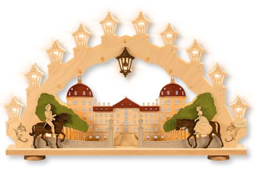 weigla - Schwibbogen original Erzgebirge I Motiv Moritzburg I Lichterbogen Weihnachten I 15 Lampenkerzen + 1 Ersatzlampe I 15 x 16 V, 3 W, E10 I beleuchtete Weihnachtsdeko innen I aus Holz