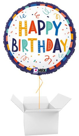 Happy Birthday Colourful Round Foil Helium Balloon - Inflated Balloon in a Box
