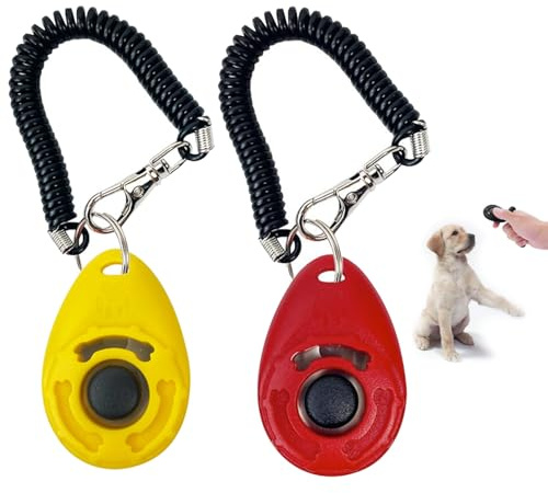 DILUSILK 2 x Hunde-Klicker, Hundetrainings-Clicker mit Handschlaufe für Hund, Katze, Pferd, Clicker für Hundetraining, leicht, langlebig, Welpen-Clicker-Trainingsset, für Tierliebhaber (rot, gelb)