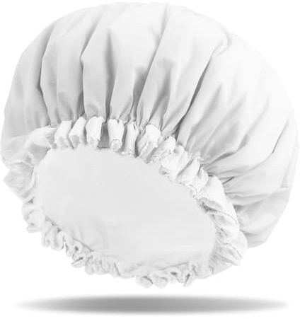 Giantree Reusable Shower Caps for Women, Terry Cloth Lined Shower Cap Double Layer, Reusable Waterproof Elastic Band Hair Cap for All Hair Lengths Bath Caps for Women Spa Home Salon Use(White)