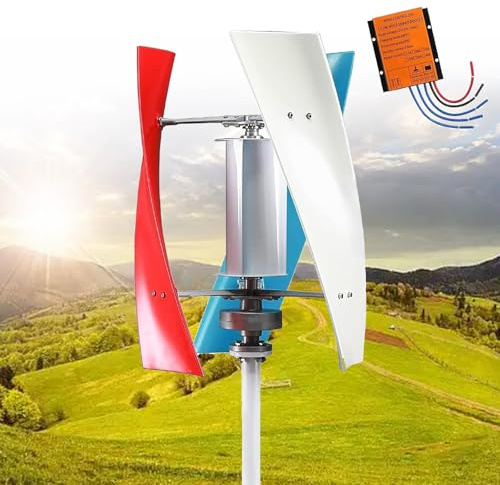 Turbina Eólica Vertical Kit Completo 20000W Generador Viento Jardín Instalacion Eolica Domestica Aerogenerador Eolico Trifásico AC Turbina Eólica de Viento Vertical con Controlador(Colorful,48V)