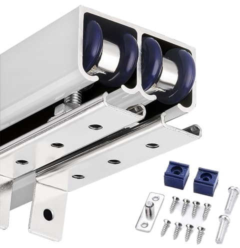 Schiebetür Schiene Schiebetürschienen-Set für Bypass-Türen, Scheunentor-Hardware-Schiene mit Schrauben + Riemenscheiben-Set, Taschentürrahmen-Kit, Hardware-System für Schiebetüren(Silver,4.0m/13.1ft)