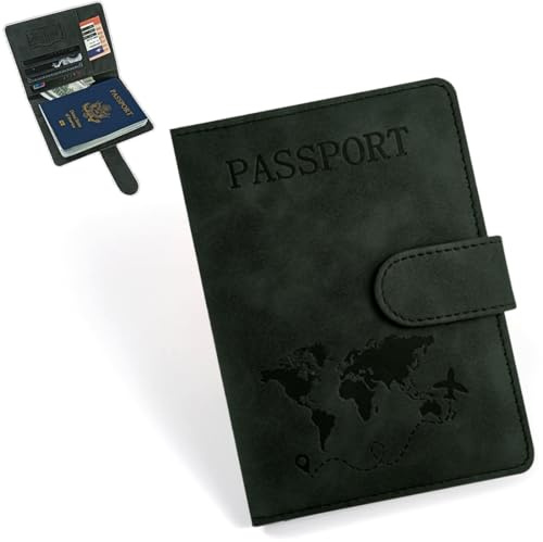 COYUN Funda Pasaporte Portadocumentos Viaje, Porta Pasaportes para Viaje con Bloqueo RFID, Cuero de PU Porta Documentos Accesorios de Viaje para Mujeres Hombres, Pasaporte, Tarjeta de Crédito(Negro)