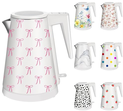 YENTEN Bollitore elettrico senza fili in acciaio inox da 1,2 l, senza BPA, 1000 W, design in metallo, ideale per la casa (fiocco rosa)
