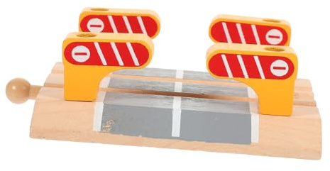 NOLITOY Wooden Train Track Accessories Set with Railway Railing Barrier for Pretend Play Scene, Educational Toy for Kids