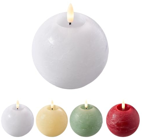 Florissima LED Kugelkerze Echtwachs mit 4/8h Timer – Ø 10 cm, Flacker-Effekt – Sichere Dekoration im 2er-Set für gemütliche Wohnräume – Perfekt für Heim & Geschenk (Weiß)