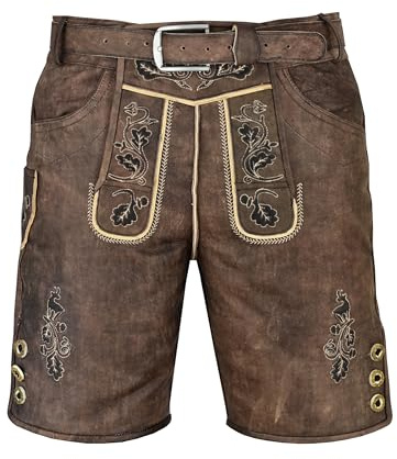Wildbock Trachten Lederhose inklusive Trachtengürtel Herren kurz Dunkelbraun Antik speckig Größe 44 46 48 50 52 54 56 58 60 wählbar