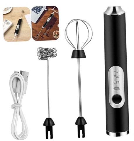 LOLIPPYY Batidor Eléctrico Compacto De Acero Inoxidable Para Café y Huevos, Espumador De Leche Automático 3 Velocidades Ajustables, Recargable Por Usb, Portátil Para Uso Doméstico y Viajes