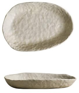 LOUIE SILNA 1 plato de ensalada de cerámica hecho a mano, cuenco de frutas ovalado para servir pasta, verduras, desayuno, avena, 22,3 cm