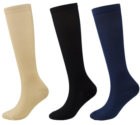 Mevery - Classic KompressionsstrüMpfe, KompressionsstrüMpfe Damen Und Herren - 3 Paar, Frauen Dicke Waden Rutschsicherer Bund, Atmungsaktiv FüR Alltag, Fitness, FußBall (1PC-D,36-40)