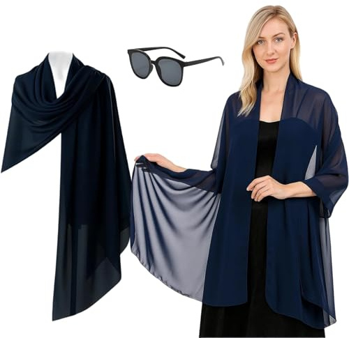 TioRacY Chiffon Schal Stola Damen, Festliche Stola für Abendkleider Elegant, Blaue Chiffon Stola für Hochzeiten und Feiern, 200 x 70 cm Große Abdeckung für Ärmellose Kleider