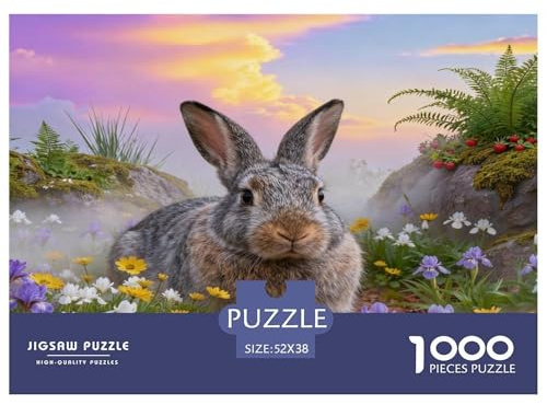 Puzzle Lièvre 1000 Pièces pour Adultes Et Enfants, Antistress, Développe La Concentration, Puzzles Bouquet Fleurs Sauvages, Home Decor, Cadeau Enfant 52x38cm/1000pcs
