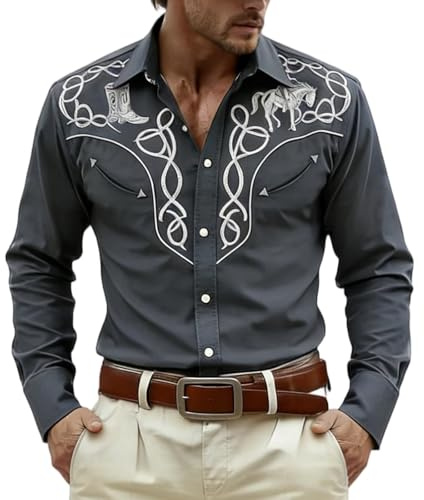 Cowboyskjorta, herr, västerländska skjortor, cowboy, kostym, , klassisk fritidsskjorta, män, västerländska skjortor, cowboy-skjorta, snap, broderi, skjortor för Köln, karneval