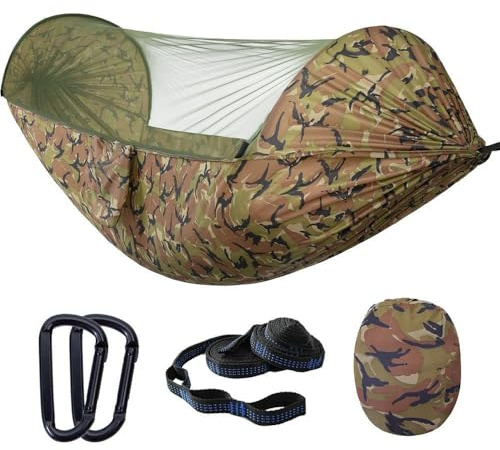 Camping Hängematte mit Moskitonetz, Outdoor-Reisehängematte Pop-Up Insektennetz Hängematte 300 kg Tragkraft, atmungsaktiv und schnell trocknend, für Outdoor, Garten, Rucksackreisen, Wandern