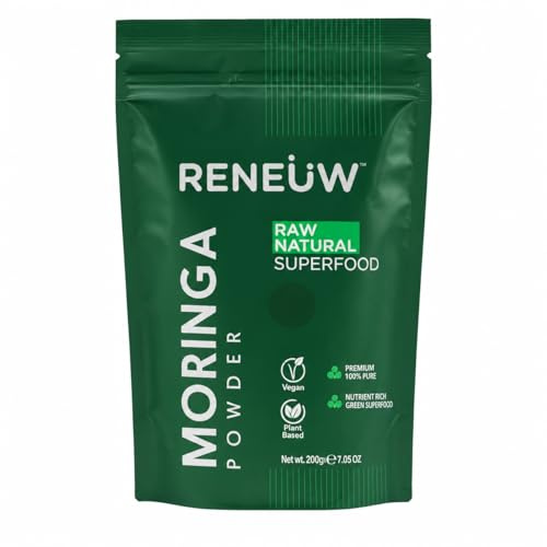 RENEUW Moringa Powder, Pure Moringa Olifera Powder for Smoothies Drinks Tea, Natural Superfood with Antioxidants and Immune Vitamins Support, Resealable Bag, 7oz
