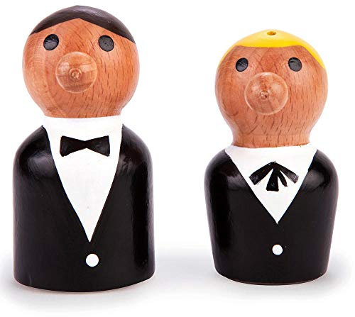 Kikkerland Waiter's Salt and Pepper Shakers, Beech Wood, Black, 10 x 4.2 x 13 cm