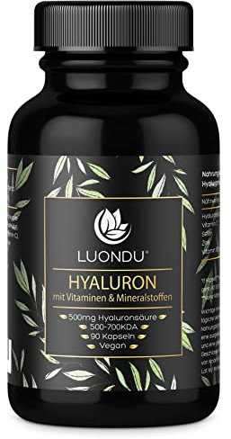 Hyaluron Kapseln hochdosiert 500mg 90 Stück (3 Monate) Hyaluronsäure mit Vitamin C, Zink, Selen, Vitamin B2 - Laborgeprüft, Vegan, hergestellt in DE - Verpackung kann variieren