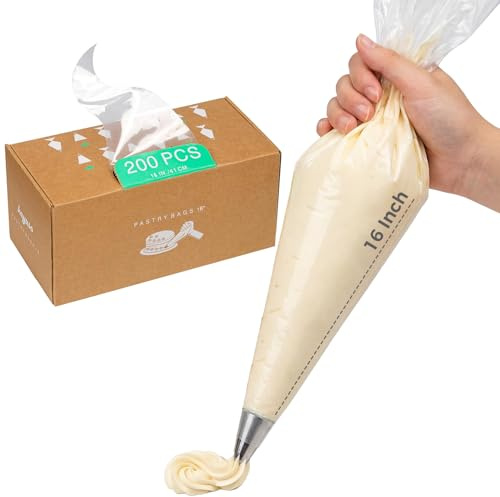 Kayaso 16-Inch Heavy-Duty Disposable Piping Bags, 200 Pack – Extra Thick Smooth Pastry Bags with Easy-Pull Dispenser Box for Cake Decorating, Buttercream Frosting, Cookie Icing & Baking Supplies