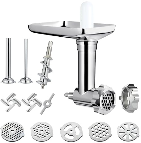 Metal Food Grinder Attachment for KitchenAid Stand Mixers Includes Sausage Stuffer Tubes,Durable Meat Grinder Food Processor Attachment for kitchenAid，with a Wealth of Accessories