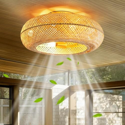 HYKISS LED Fan Deckenleuchte Moderne Nordic Deckenventilator Ultradünn Unsichtbar 32W Deckenventilator Mit Beleuchtung Ultra-Leise Schlafzimmer Wohnzimmer Lüfter Fan Deckenlampe