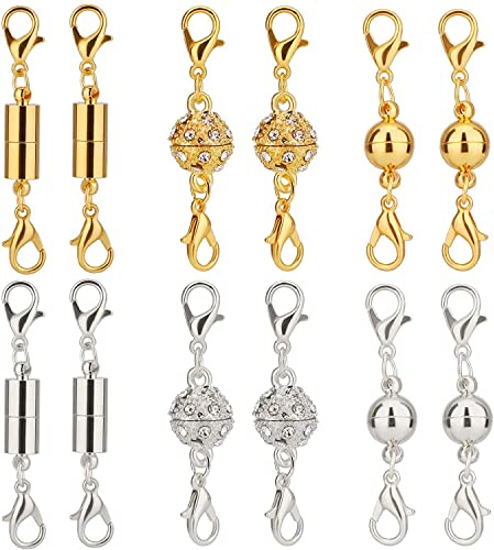 LUTER 12 Stück Schmuck-Verschlüsse, magnetisch, Karabinerverschluss, Verschluss und Verschluss für Halskette, Verlängerung, Armband für die Herstellung von Schmuck (Gold und Silber)