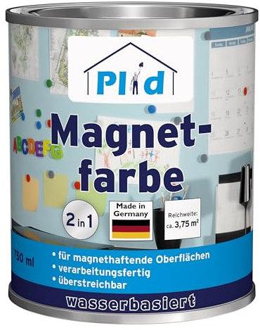 plid® Vernice Magnetica Extra Forte Grigio Antracite [Sovraverniciabile] - Per pareti, porte, mobili, legno, metallo, plastica dura, cemento & intonaco - 0,75L - Made in Germany