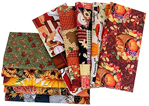 NC 10Pcs Thanksgiving Halloween Kürbis Stoff Patchwork Sonnenblume Muster Nähen Handwerk Fat Quarter Bundles Quadrate Herbst Ahorn Plaid Thanksgiving Muster