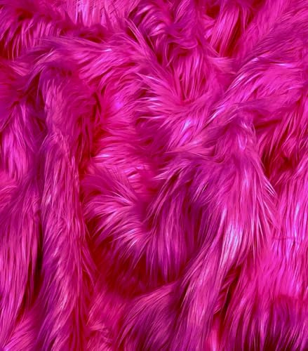 EOVEA Shaggy-Kunstfellstoff, 1,5 m breit, flauschiges, weiches Kunstfell-Material zum Nähen, Basteln, für Kostüme, Polster und Heimdekoration, Langflor-Plüschstoff, Fuchsia, 0,47 m