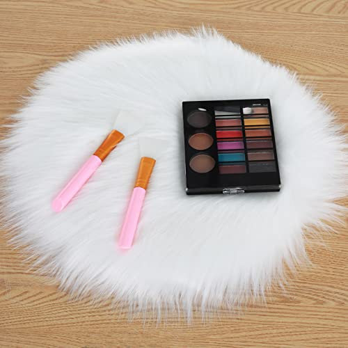 Sibba Alfombra de Piel Sintética Esponjosa para la Silla Protectores 12 Pulgadas Tamaño Pequeño Redondo Cojín Asiento Tapete Suave Sala Estar Fotografiar Fondo Manualidades (Blanco)