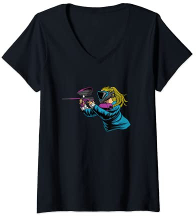 Damen Paintball Gewehr Paintballspielerin - Helm Paintballer T-Shirt mit V-Ausschnitt