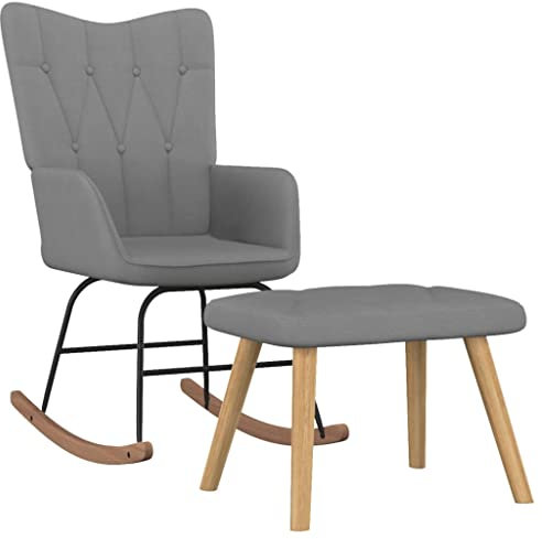 INLIFE Schaukelstuhl mit Hocker Stoff Dunkelgrau