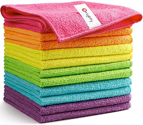 Orighty Microfibre Cleaning Cloths, Pack of 12, Highly Absorbent Cleaning Supplies, Lint Free Cloths for Multiple-use, Powerful Dust Removal Cleaning Rags for House, Kitchen, Car Care(12x12 inch)