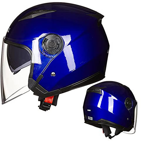DXDRT Motorradhelm Mit Offenem Gesicht, 3/4-Halbmopedhelm Mit Doppelter Sonnenblende, DOT/ECE-Zugelassener Halbgesichts-Motorradhelm, Vespa-Rollerhelm Für Erwachsene, Männer Und Frauen,Blau,XXL