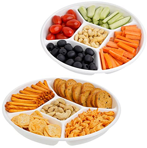 STACKABLES ~ 50 Pack Compartment Party Platter Trays ~ Sugarcane Bagasse Disposable Sectional Serving Platters ~ Divided Food Tray with 5 Compartments
