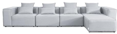 Home Deluxe - Sofa Verona - Hellgrau, Größe: XL - ca. 414 x 70 x 207 cm, Sitzhöhe: 46 cm, Sitztiefe: 80 cm, inkl. Kissen I Modulares Sofa Modulsofa Ecksofa Wohnlandschaft