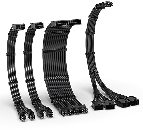 EZDIY-FAB PCIE 5.0 12VHPWR Sleeved Cable Kit, 16AWG Stromversorgungskabel Verlängerung, 24PIN-ATX/(4+4) PIN-EPS/(12+4) PIN auf 4X 8 PIN PCIE- RTX4090/4080/4070Ti Verlängerungskabel- Schwarz