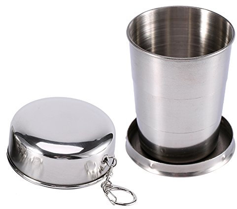 LiebeWH Faltbecher aus Edelstahl Travel S/M/L Klappbecher Folding Cup Camp Schlüsselanhänger Retractable Telescopic Collapsible (M)