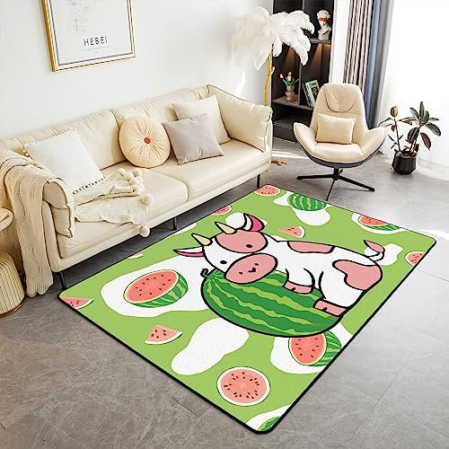 Alfombra decorativa para niños con diseño de vaca lechera, sandía, sandía, para niños y niñas, alfombra decorativa de animales de frutas kawaii, alfombra decorativa de color verde vivo, alfombra