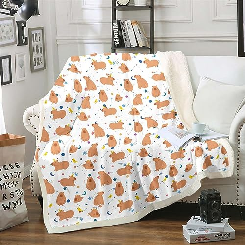Capybara Wurf Decke für Jungen Nette Capybaras Decke Geschenke für Capybara Liebhaber,Kawaii Lustige Capybaras Fleece Decke Blauer Stern Dekor Fuzzy Decke Schöne Capybaras Sherpa Decke 150x200cm