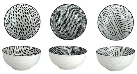 10 Strawberry Street Embossed Pad Print 6.5 Cereal Bowls, Set of 6, Black/White